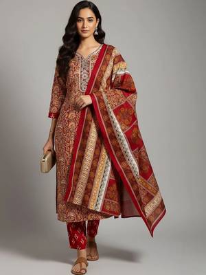 workwear women printed kurta with trousers with dupatta 1