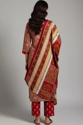 workwear women printed kurta with trousers with dupatta