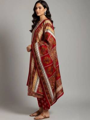 workwear women printed kurta with trousers with dupatta 3