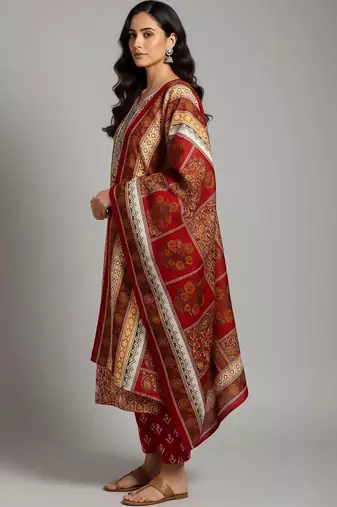 workwear women printed kurta with trousers with dupatta