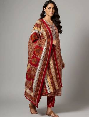 workwear women printed kurta with trousers with dupatta 5