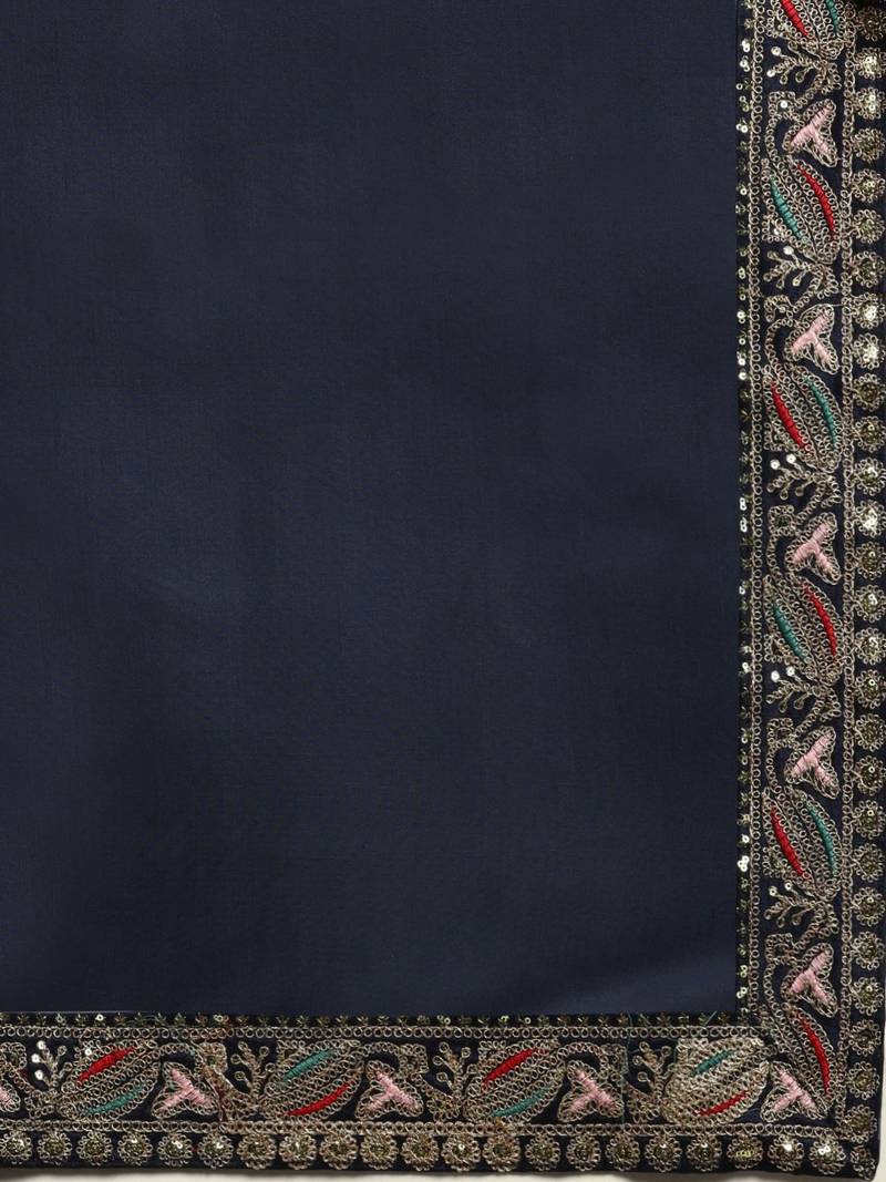 navy_blue navy blue sequinned embroidered border organza saree