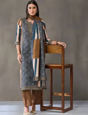 smart women printed kurta with trousers with dupatta 3