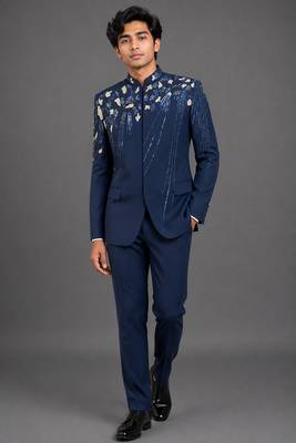 Midnight blue embellished bandhgala set 1