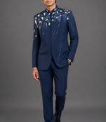 Midnight blue embellished bandhgala set