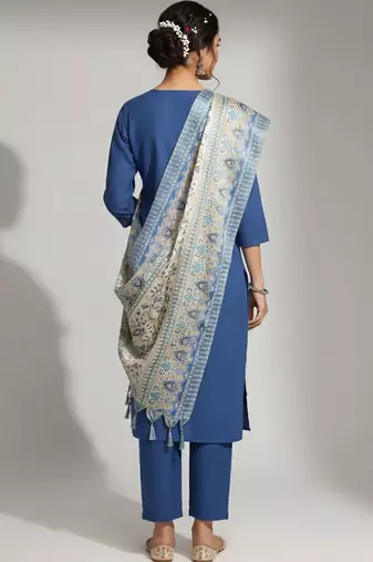 smart women embroidered kurta with trousers with dupatta