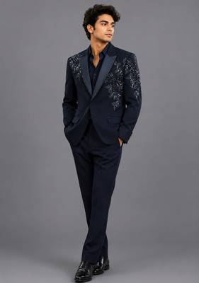 Midnight blue embroidered tuxedo set 1