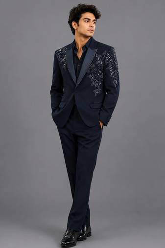 Midnight blue embroidered tuxedo set