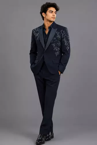 Midnight blue embroidered tuxedo set