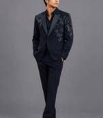 Midnight blue embroidered tuxedo set
