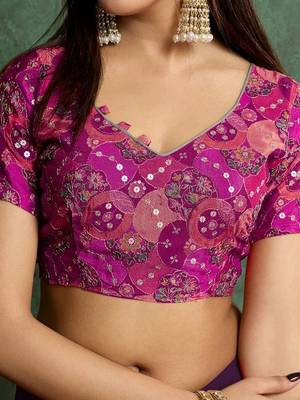 purple sequinned poly georgette saree 4