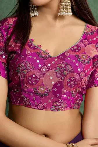 purple sequinned poly georgette saree