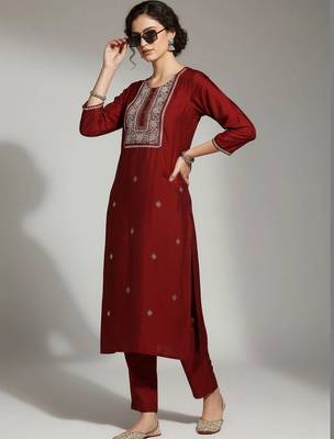 structured women embroidered kurta with trousers with dupatta 6