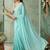 turquoise embroidered poly georgette saree