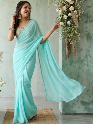 turquoise embroidered poly georgette saree 5