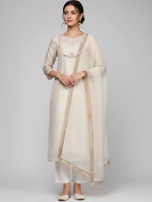 workwear women embroidered kurta with trousers with dupatta 1