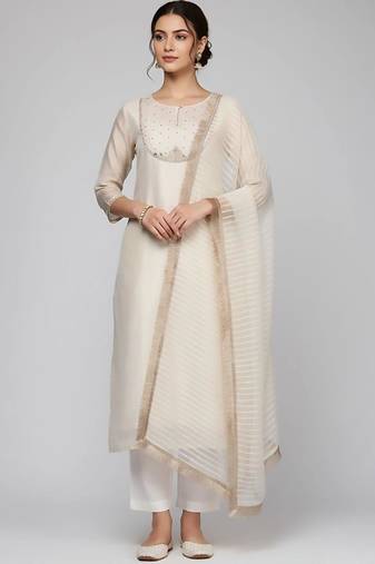 workwear women embroidered kurta with trousers with dupatta