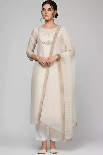 workwear women embroidered kurta with trousers with dupatta