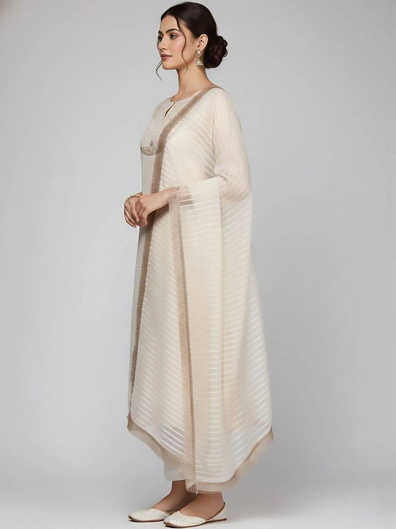 workwear women embroidered kurta with trousers with dupatta