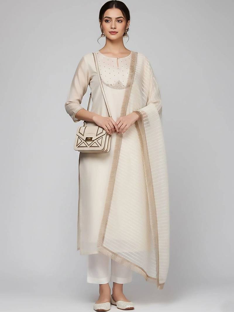 workwear women embroidered kurta with trousers with dupatta