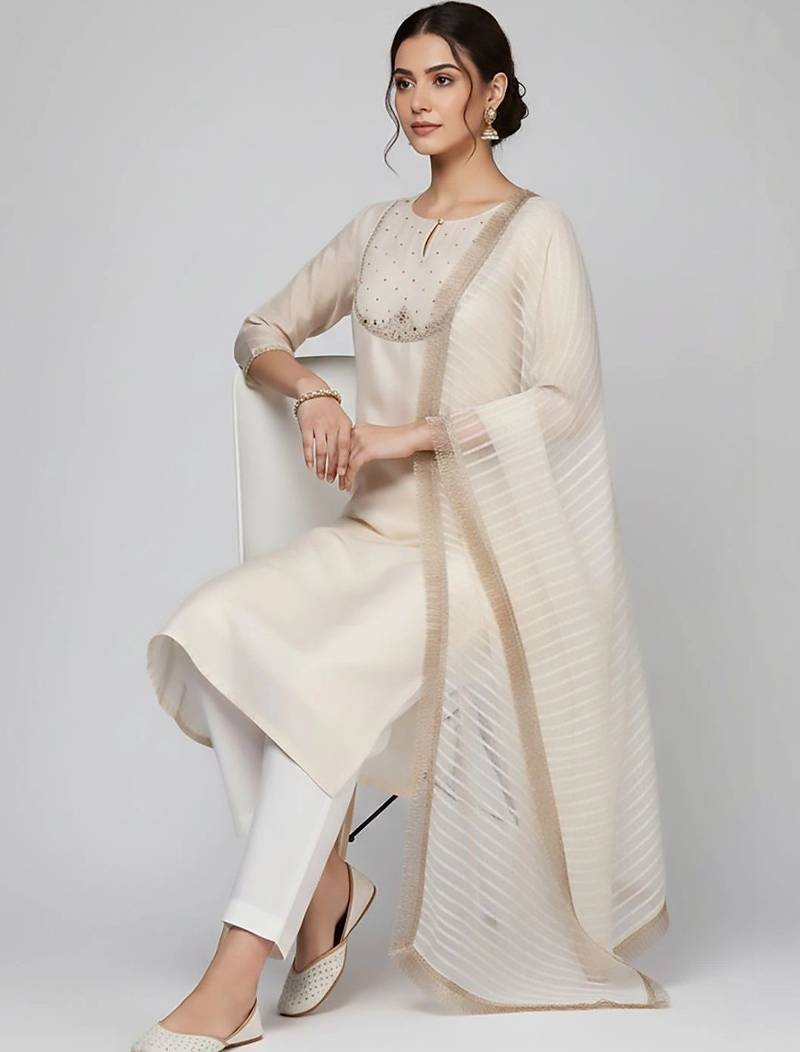 workwear women embroidered kurta with trousers with dupatta