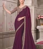 magenta sequinned georgette saree