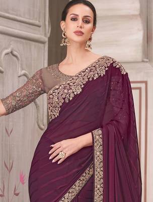magenta sequinned georgette saree 2