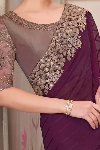 magenta sequinned georgette saree