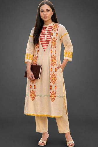 tailored women printed kurta with trousers