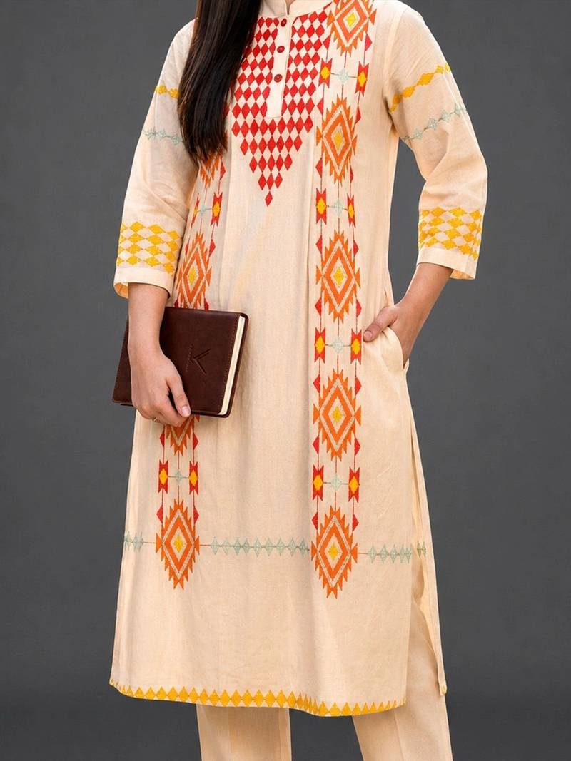 tailored women printed kurta with trousers