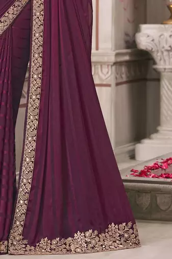 magenta sequinned georgette saree