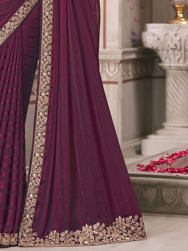 magenta sequinned georgette saree