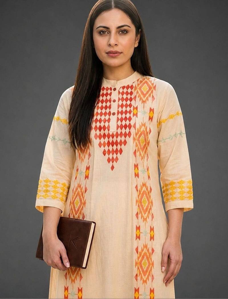 tailored women printed kurta with trousers