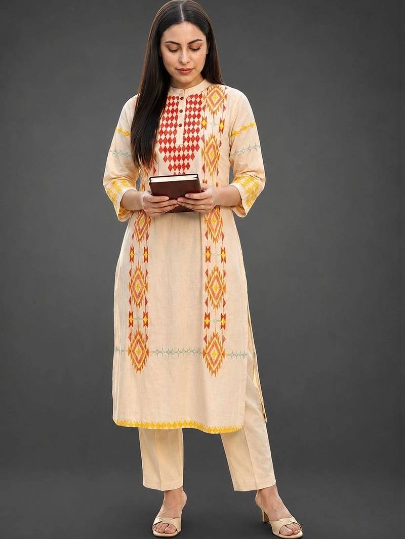 tailored women printed kurta with trousers