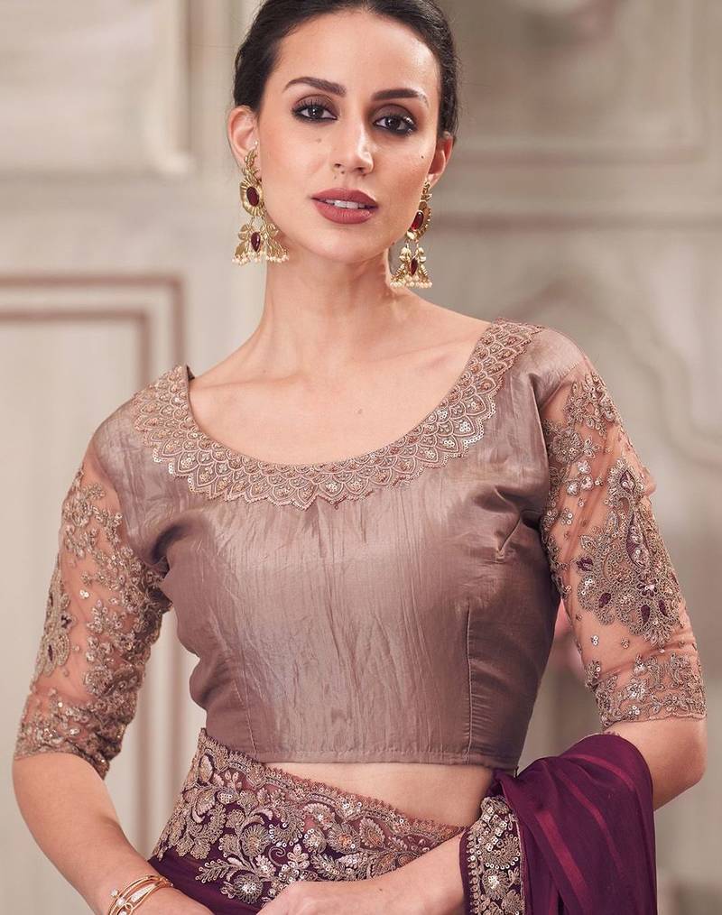 magenta sequinned georgette saree