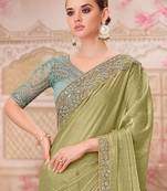 green women sequinned pure chiffon saree