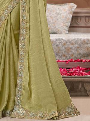 green women sequinned pure chiffon saree 4