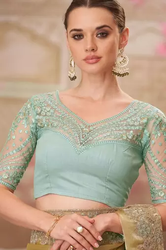 green women sequinned pure chiffon saree