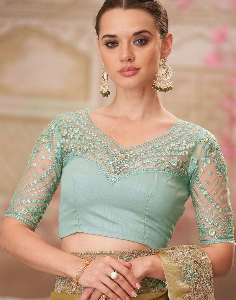 green women sequinned pure chiffon saree