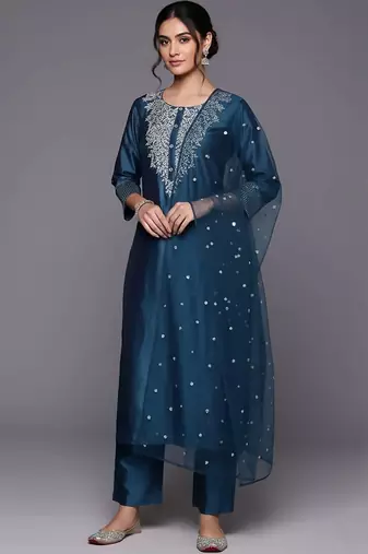 tailored women embroidered kurta with trousers with dupatta
