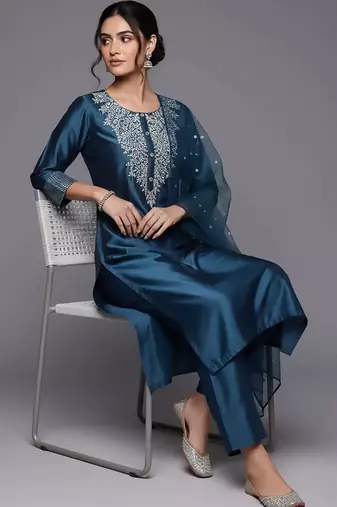 tailored women embroidered kurta with trousers with dupatta