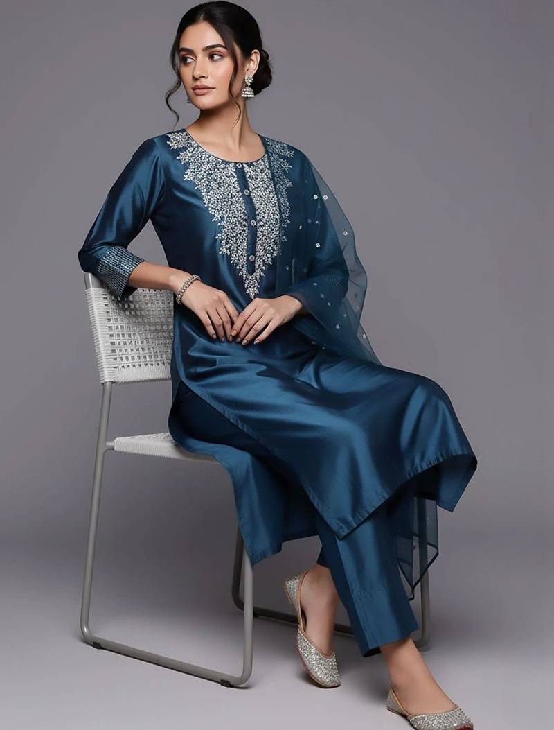tailored women embroidered kurta with trousers with dupatta