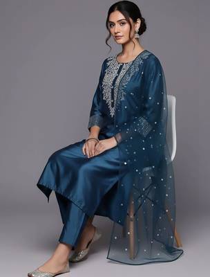 tailored women embroidered kurta with trousers with dupatta 5