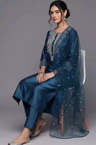 tailored women embroidered kurta with trousers with dupatta