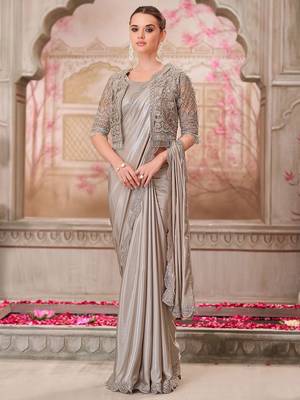 silver embellished sequinned satin saree 1