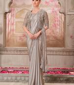 silver embellished sequinned satin saree
