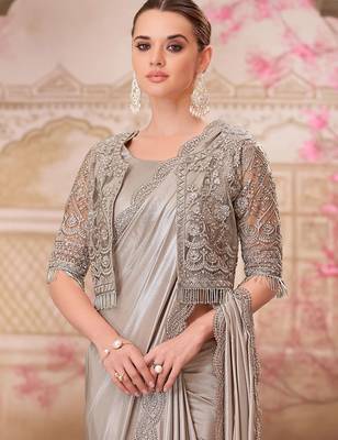 silver embellished sequinned satin saree 2