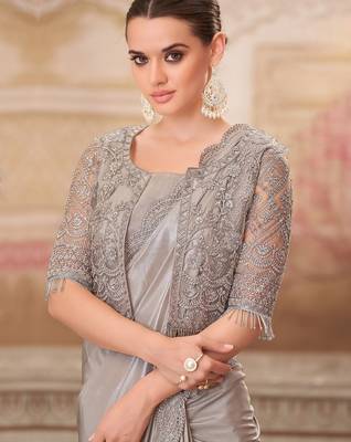 silver embellished sequinned satin saree 3