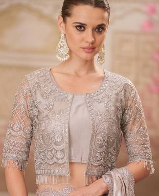 silver embellished sequinned satin saree 4