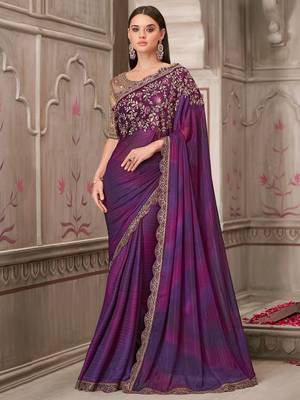 purple sequinned pure georgette saree 1